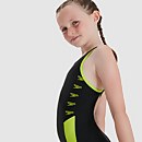 Bañador Muscleback con contraste del logotipo Boom para niña, negro/verde
