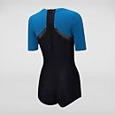 Kurzärmeliger Badeanzug mit niedrigem Beinausschnitt Schwarz/Blau für Damen