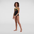 Girls' Placement Thinstrap Muscleback Swimsuit Black/Green