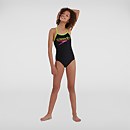 Girls' Placement Thinstrap Muscleback Swimsuit Black/Green