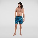 Bañador corto con estampado Leisure de 46 cm para hombre, negro/azul