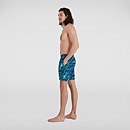 Bañador corto con estampado Leisure de 46 cm para hombre, negro/azul