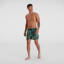 Bañador corto con estampado Leisure de 36 cm para hombre, negro/verde