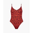 Les Girls Les Boys Leopard V-Neck Swimsuit Red
