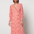 Ganni Women's Printed Light Crepe Dress - Mini Floral Orangedotcom - EU 34/UK 6