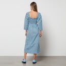 Ganni Women's Seersucker Check Dress Midi Dress - Azure Blue - EU 34/UK 6