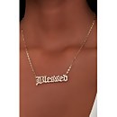 Blessed Rhinestone Text Pendant Necklace