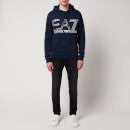 EA7 Men's Logo Series French Terry Chest Graphic Hoodie - Navy Blue - S