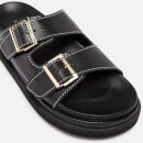 ALOHAS Women's Buckle Leather Double Strap Sandals - Black