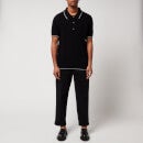 Balmain Men's Striped Knitted Polo Shirt - Black/White - L