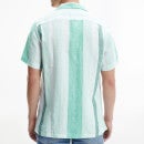 Tommy Hilfiger Men's Linen Bold Stripe Rf Shirt S/S - Light Green - S