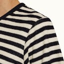 NICOLAS TOWELLING 릴렉스드 핏 타월링 스트라이프 브이넥 티셔츠-잉크/클라우드