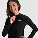 Camiseta de manga larga con cremallera con protección solar para mujer, Negro