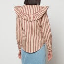 Kitri Women's Lucinda Striped Canvas Frilled Shirt - Berry Ticking Stripe - UK 6