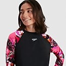 Camiseta de manga larga estampada con protección solar para mujer, negro/rosa