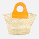 Hereu Women's Cabas Straw Tote Bag with Leather Strap - Orange