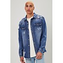 Distressed Button-Front Jacket - M
