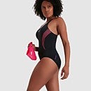Bañador Muscleback estampado para mujer, negro/rosa