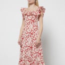 RIXO Women's June Midi Dress - Tomato Palm - UK 8