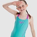 Bañador con logotipo Medley Medalist para niña, azul/rosa
