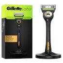 Gillette Labs Razor with Exfoliating Bar and Magnetic Stand (Black & Gold), Shaving Gel, Moisturiser and 4 Count Blades
