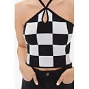 Checkered Sweater-Knit Halter Top - XS