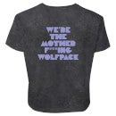 Wolfpack Head Women's Cropped T-Shirt - Black Acid Wash