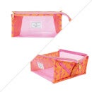 The Flat Lay Co. Open Flat Makeup Jelly Box Bag - Pink Dribbles on Orange
