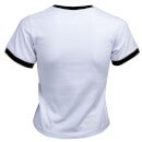 Stranger Things Flames Logo Women's Cropped Ringer T-Shirt - White Black