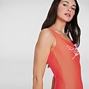 Badeanzug mit tiefem U-Rückenausschnitt und Logo Rot/Weiß für Damen