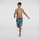 Pantalones cortos de natación estampados de 38 cm para niños, Azul/Amarillo