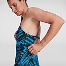 Traje de baño con espalda cruzada fija para mujer, negro/azul