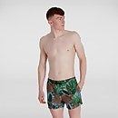 Bañador corto estampado Leisure de 36 cm para hombre, verde/rojo