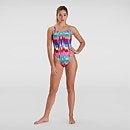 Women's Rainbow Wave Allover Tie-Back Swimsuit Red/Pink