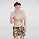 Bañador corto estampado Leisure de 36 cm para hombre, verde/naranja
