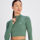 Camiseta corta acanalada sin costuras con cremallera de 1/4 Tempo para mujer de MP - Verde pino suave - XS