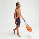 Bañador entallado HyperBoom con logotipo y estampado de contraste para niño, azul marino/naranja