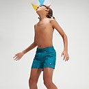 Bedruckte Schwimmshorts 33 cm für Jungen Blau/Türkis