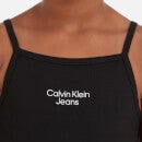 Calvin Klein Girls' Stack Logo Nylon Punto Strap Dress