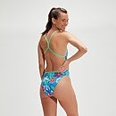 Club Training Retro Floral V-Rücken-Badeanzug für Damen Blau/Grün