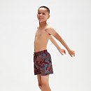 Bañador corto de 33 cm estampado para niño, rojo oscuro/naranja