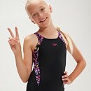 Leaderback Schwimmanzug für Mädchen Schwarz/Flieder