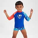 Camiseta infantil de neopreno estampada de manga larga para niño, coral/azul