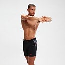 Bañador corto deportivo de natación con panel de 41 cm para hombre, negro/rojo