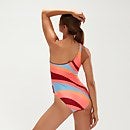 Bedruckter, asymmetrischer Badeanzug für Damen Weinrot/Koralle