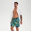 Men's Digital Printed Leisure 18" Swim Shorts Navy/Aqua
