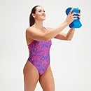 Bañador de entrenamiento con espalda cruzada Bondi Night Floral para mujer, azul/rosa