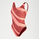 Bañador con estampado y espalda en U escotada para mujer, rojo oscuro/coral
