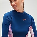 Camiseta de neopreno estampada de manga corta para mujer, azul/coral