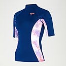 Camiseta de neopreno estampada de manga corta para mujer, azul/coral